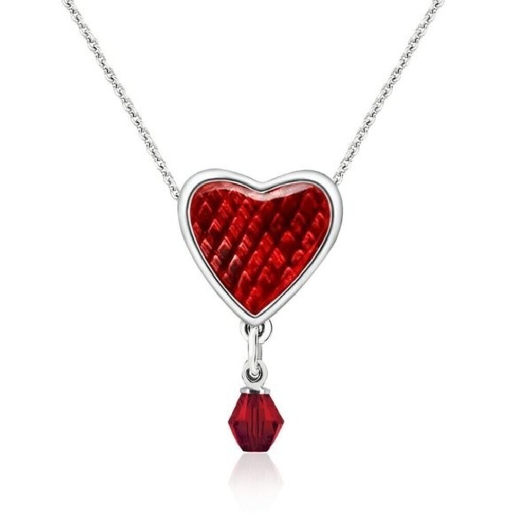 Red Quilted Heart Swarovski Crystal Pendant Necklace – Sterling Silver 0.925 Ovl - Picture 3 of 9